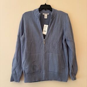 Hastings & Smith Petite Large Blue Full Zip Cotton Cardigan Sweater NWT